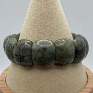 Hand Crafted Labradorite Gemstone Stretch Chunky Bangle Bracelet M/L